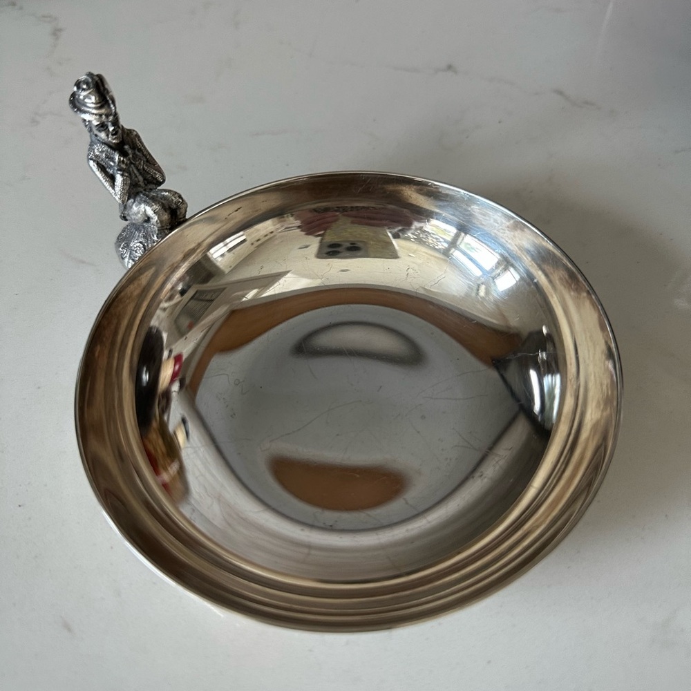 Elegant Silverplate Decorative Bowl with Leprechaun Gnome motif handle
